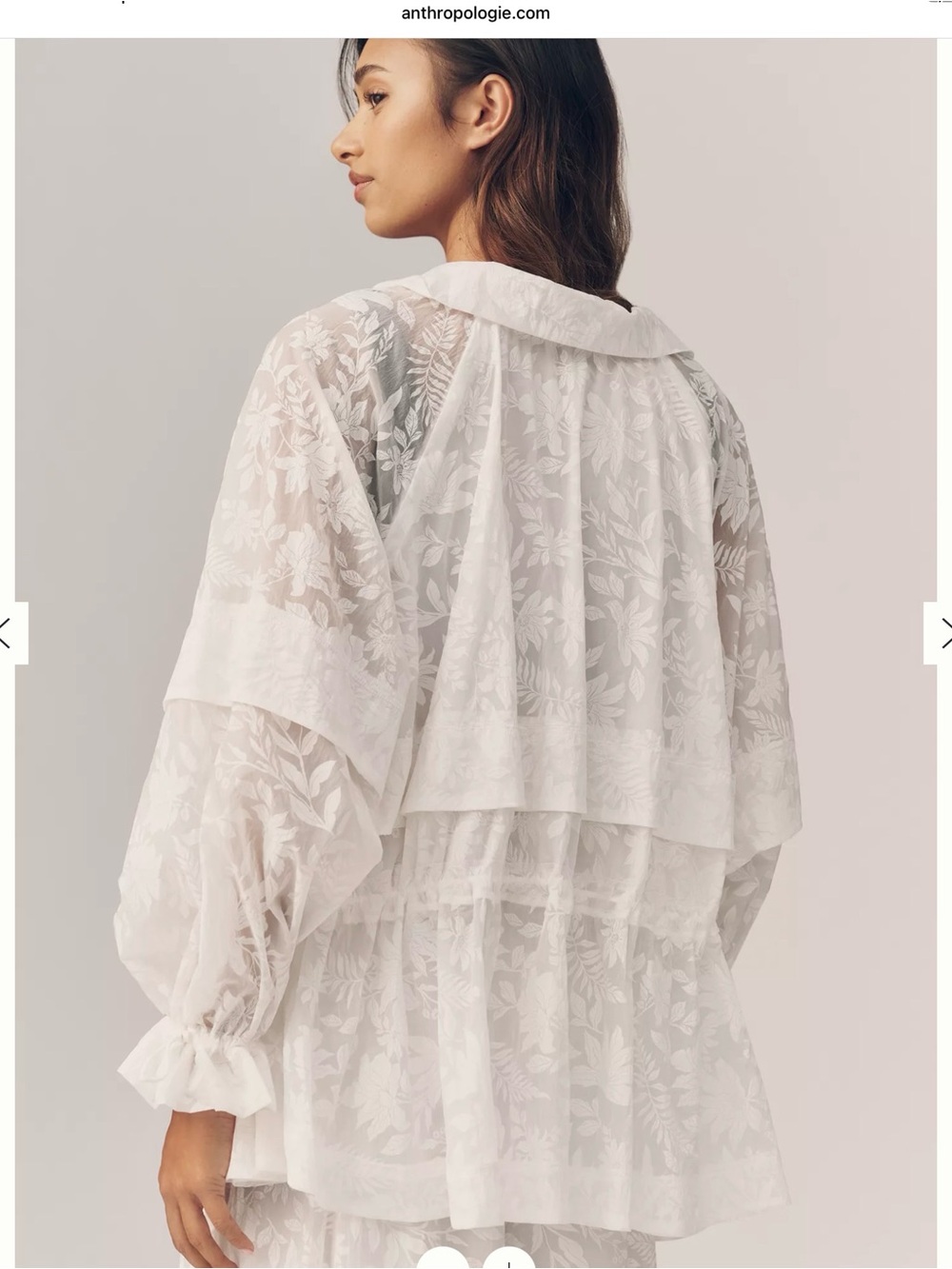 Anthropologie White Sheer Floral-windbreaker